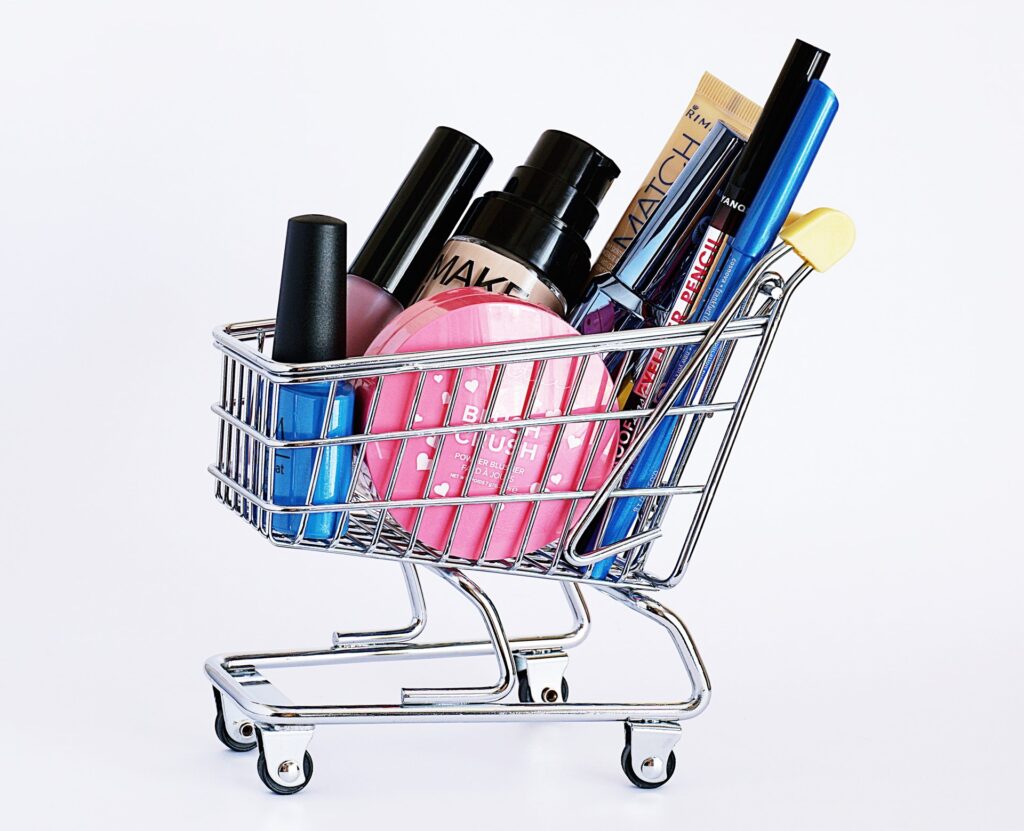 cosmetics products in cart